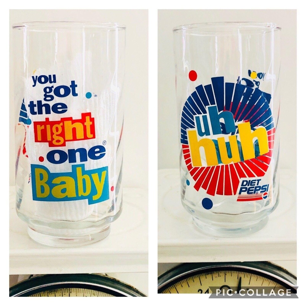 Vintage Diet Pepsi Uh Huh "You Got The Right One Baby" Glasses Tumblers Set Of 2